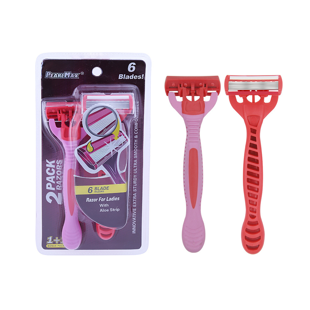 Pearl Max Hot Selling Six blade shavers with lubricant bar and super rubber handle razors for men