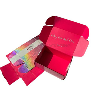 Hot Pink Glitter Corrugated Paper Holographic Shipping Box Mailer Beauty Subscription Box and Gift Packaging