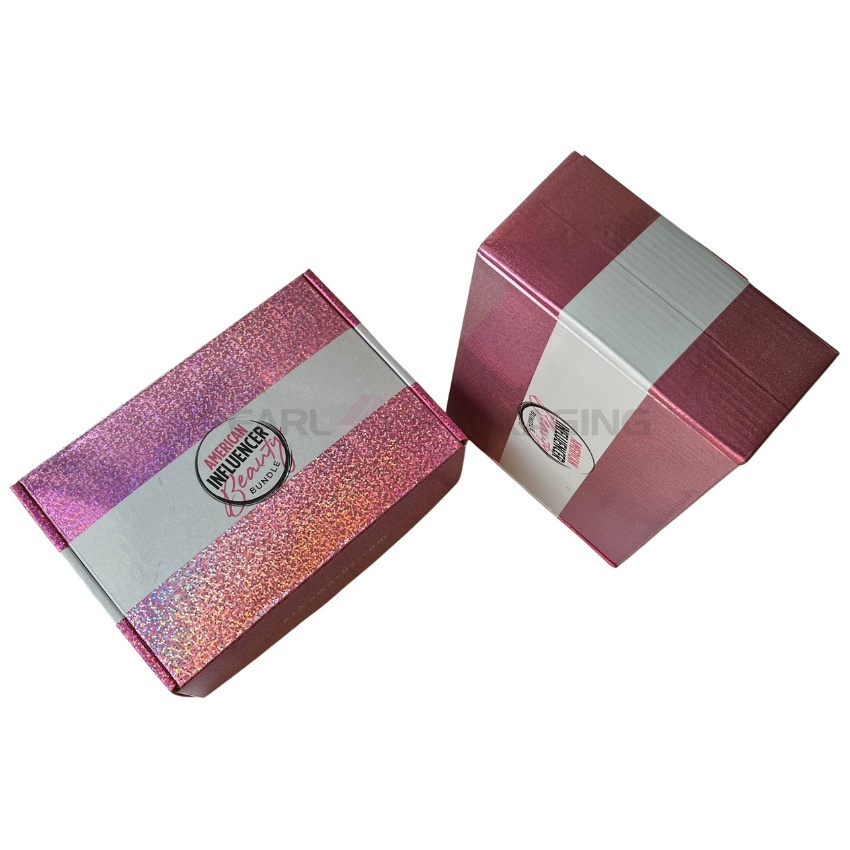 Hot Pink Glitter Corrugated Paper Holographic Shipping Box Mailer Beauty Subscription Box and Gift Packaging