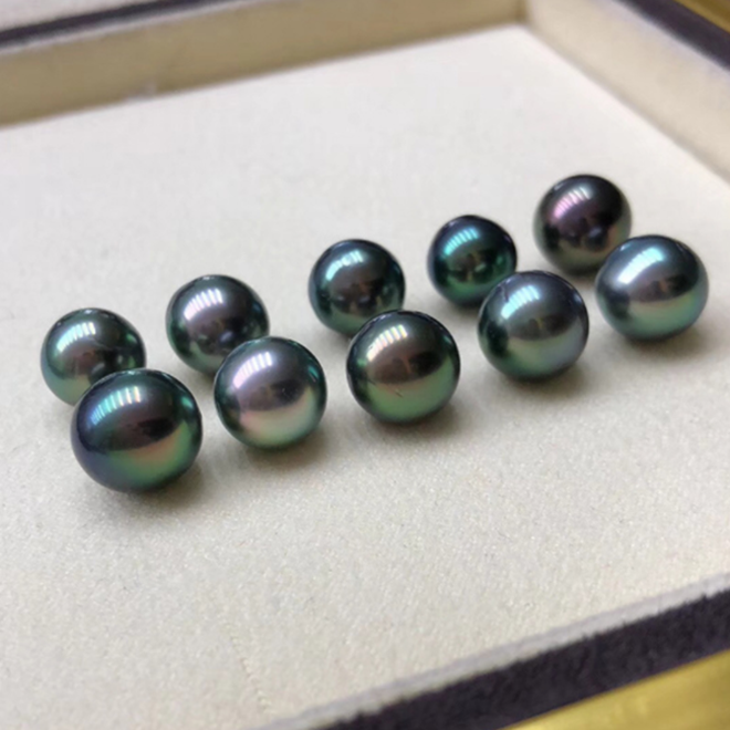 3A grade 8-10mm round peacock seawater sea pearl price natural big black wholesale real  loose tahiti tahitian pearl