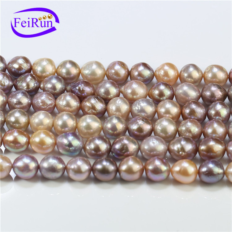 FEIRUN 10-11mm mixed multi color nucleated edison baroque genuine real natural freshwater pearl strand