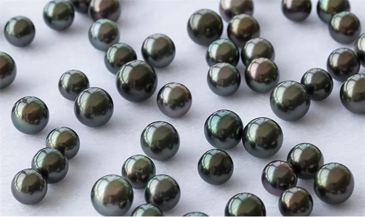 3A grade 8-10mm round peacock seawater sea pearl price natural big black wholesale real  loose tahiti tahitian pearl