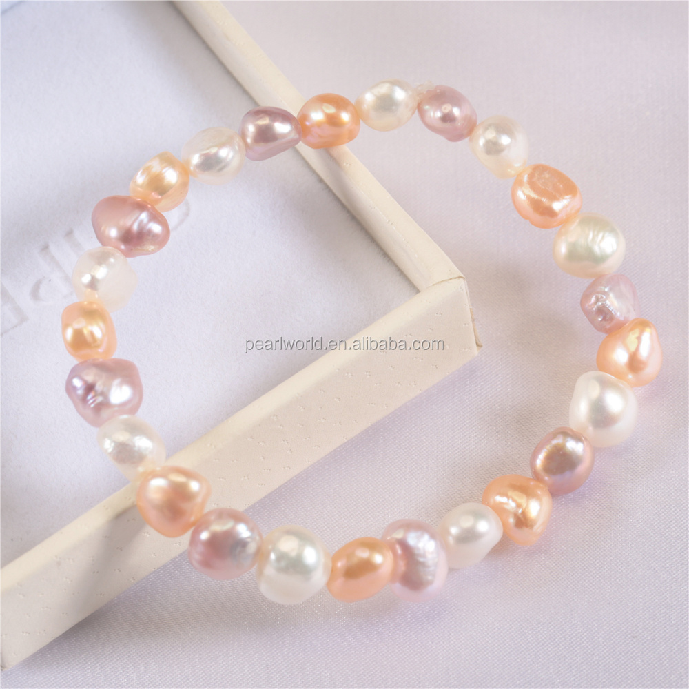 8-9mm fresh water real freshwater cultured natural baroque pearl bracelet jewelry bangle elastic stretch pearl bracelet