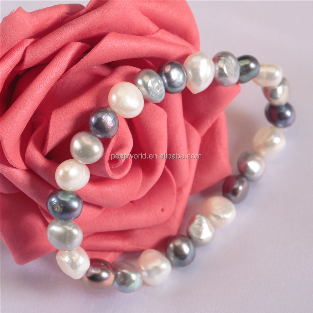 8-9mm fresh water real freshwater cultured natural baroque pearl bracelet jewelry bangle elastic stretch pearl bracelet