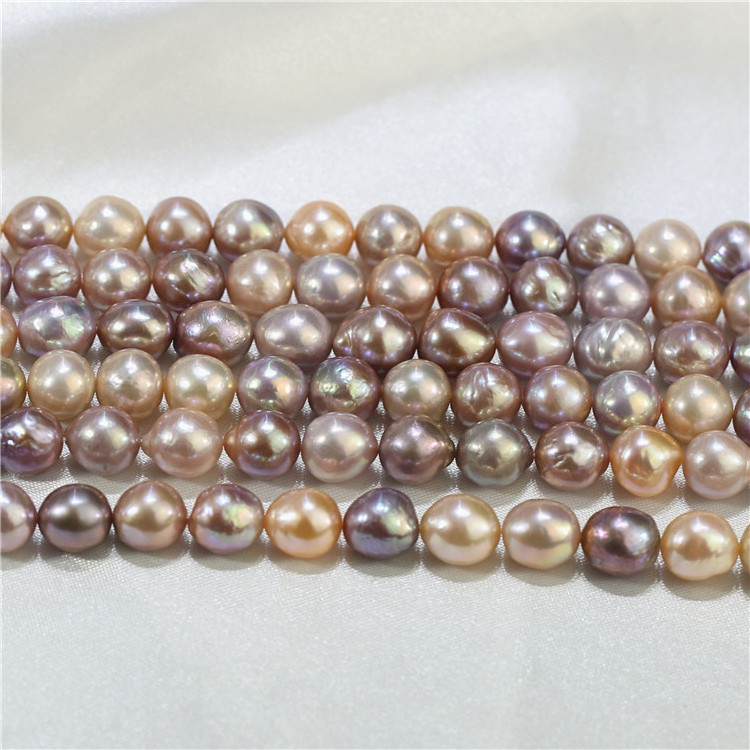 FEIRUN 10-11mm mixed multi color nucleated edison baroque genuine real natural freshwater pearl strand