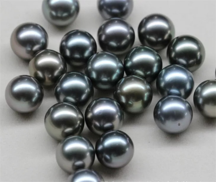 3A grade 8-10mm round peacock seawater sea pearl price natural big black wholesale real  loose tahiti tahitian pearl