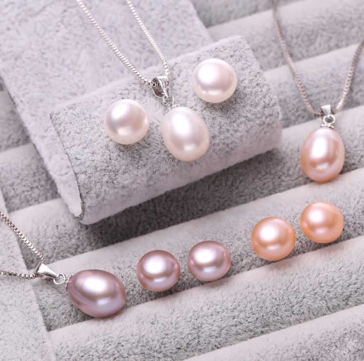 FEIRUN  earring and pendant real freshwater natural pearl set, real pearl set prices, white pearl jewelry set