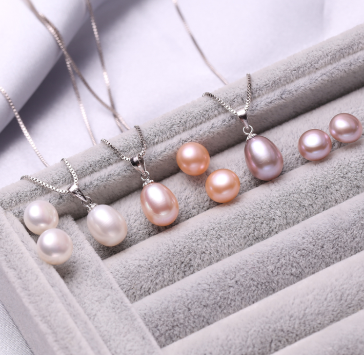 FEIRUN  earring and pendant real freshwater natural pearl set, real pearl set prices, white pearl jewelry set