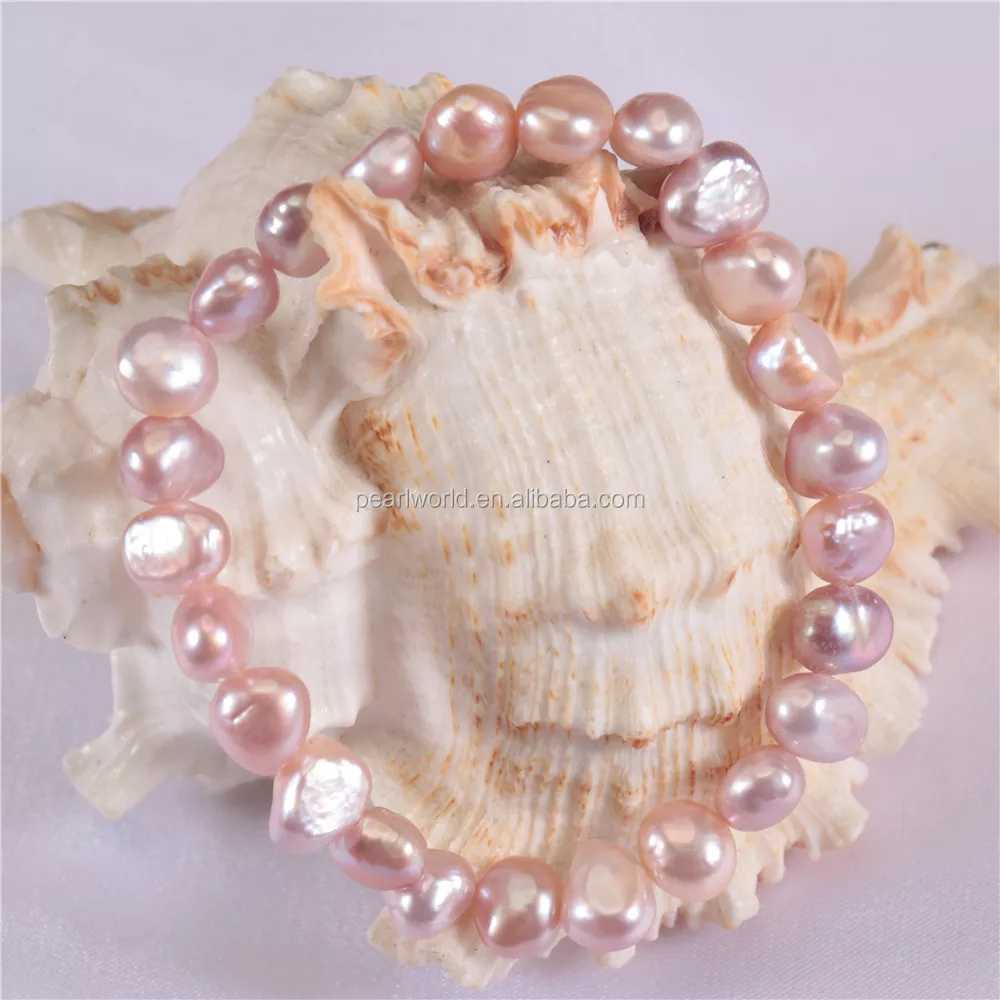 8-9mm fresh water real freshwater cultured natural baroque pearl bracelet jewelry bangle elastic stretch pearl bracelet