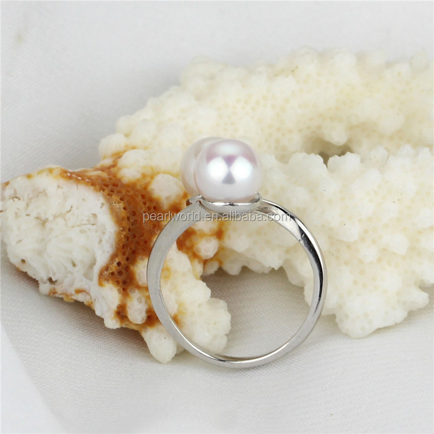 8mm button fashion women wholesale silver 925 pearl ring, cultured pearl ring, fresh water pearl ring