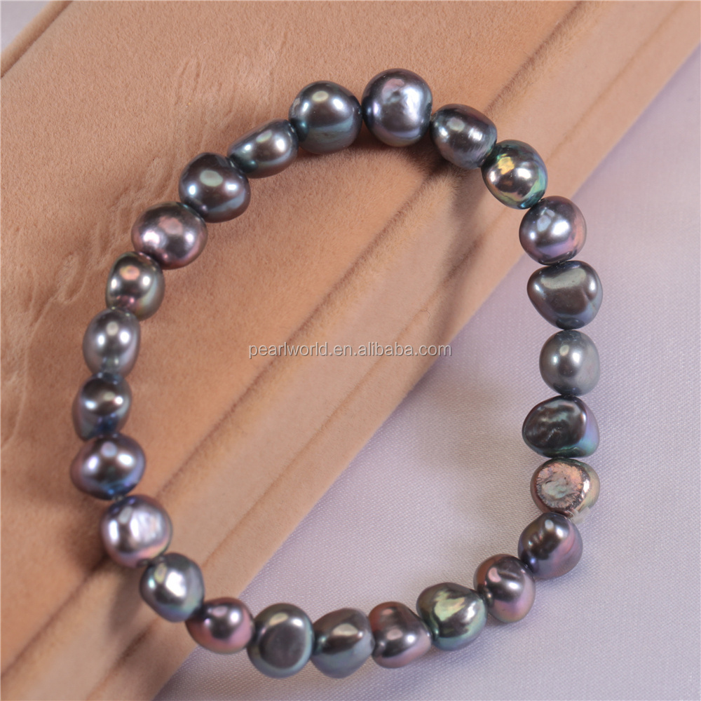 8-9mm fresh water real freshwater cultured natural baroque pearl bracelet jewelry bangle elastic stretch pearl bracelet