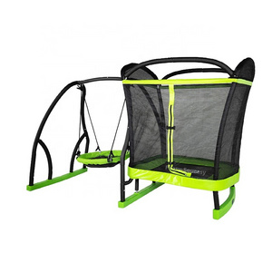 Kids jumping 4' trampoline and Saucer Swing Set  toys in Green/Black