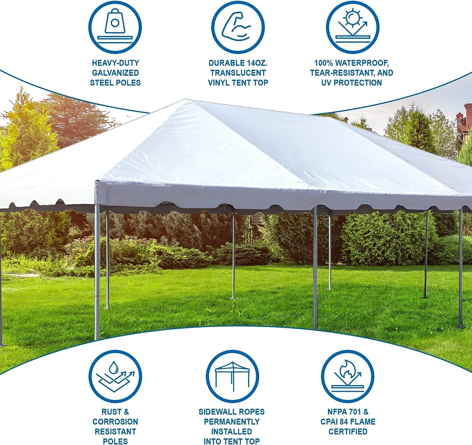 20 x 40 White PVC Top Weekender West Coast Frame Style Party Tent for Weddings Graduations and Event