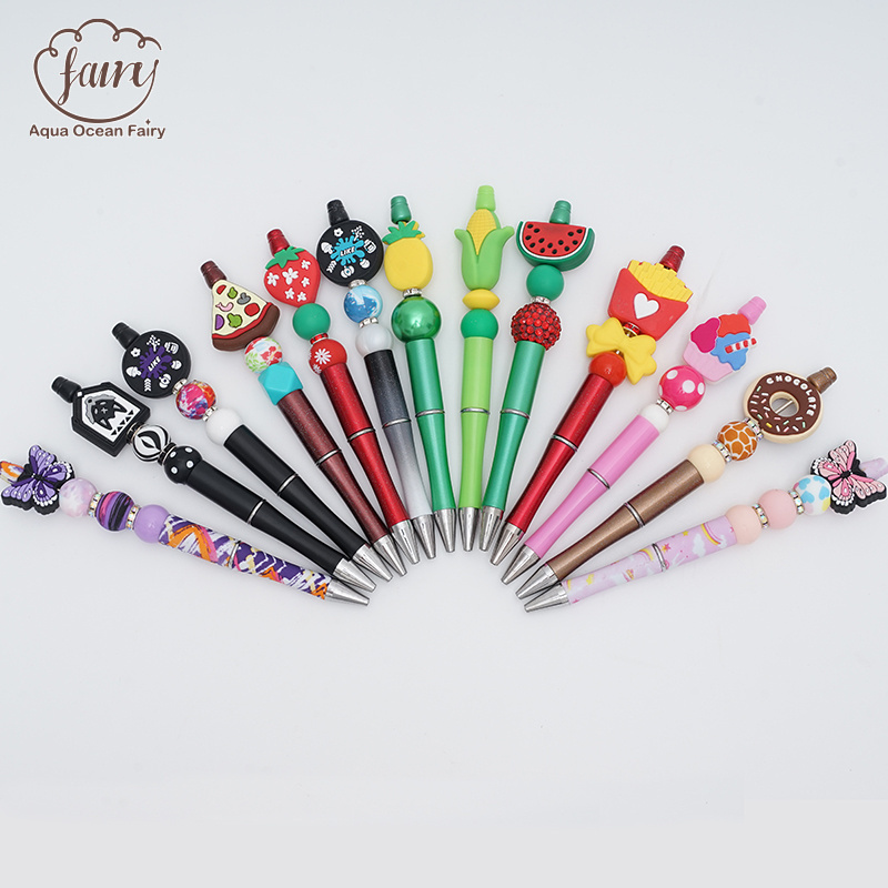 Soft Material Custom Eco-friendly Mix Focal Beads Character Silicone Teething Beads Pen Making Beads And Charms For Pen Tops