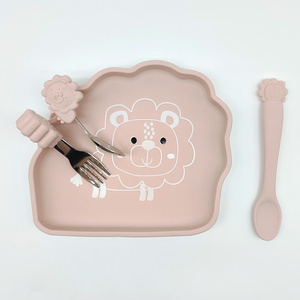 Design Elephant Lion Dinosaur Rabbit Animal Shape Toddlers Baby Plates Silicone Suction Baby Plates Silicone With Spoon And Fork