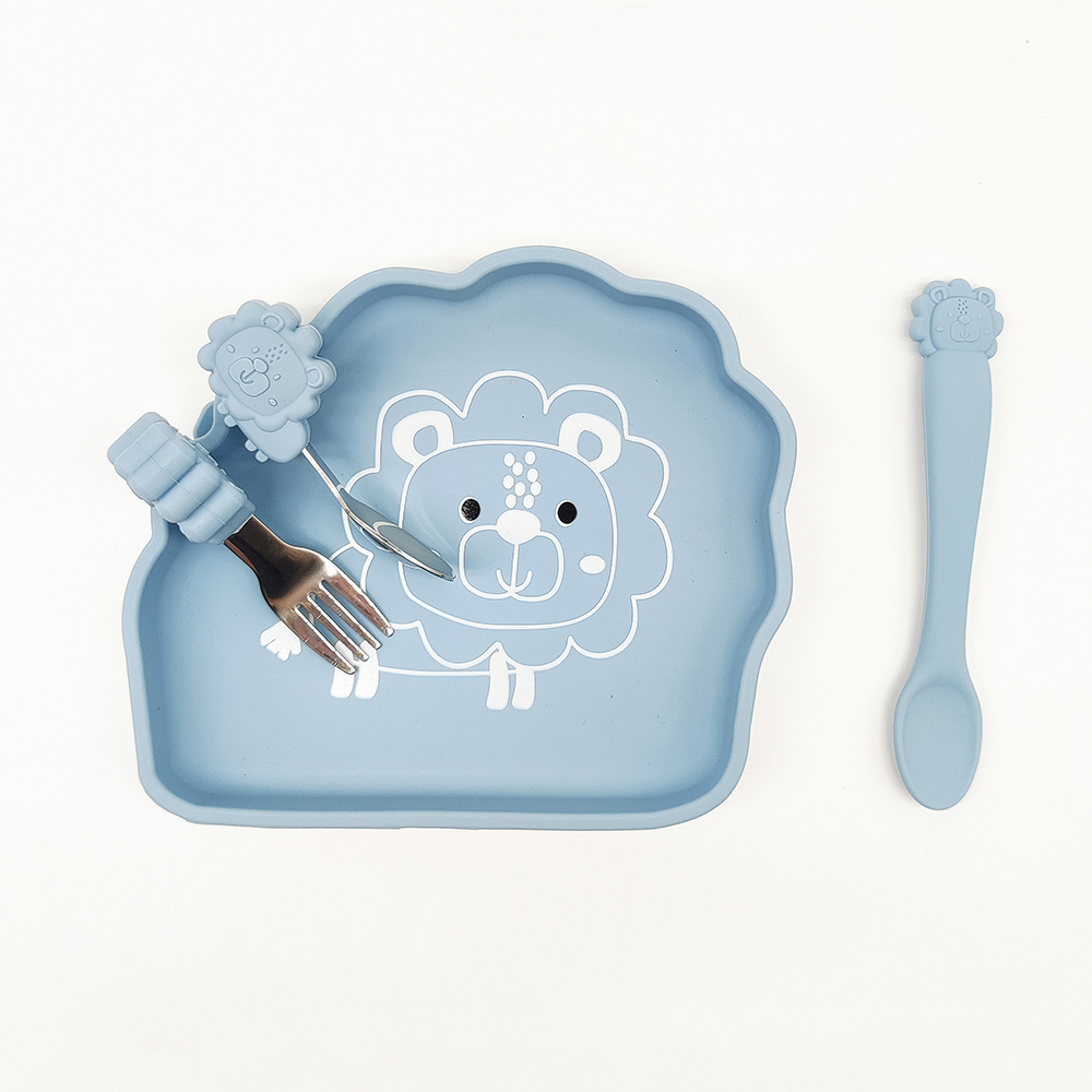 Design Elephant Lion Dinosaur Rabbit Animal Shape Toddlers Baby Plates Silicone Suction Baby Plates Silicone With Spoon And Fork