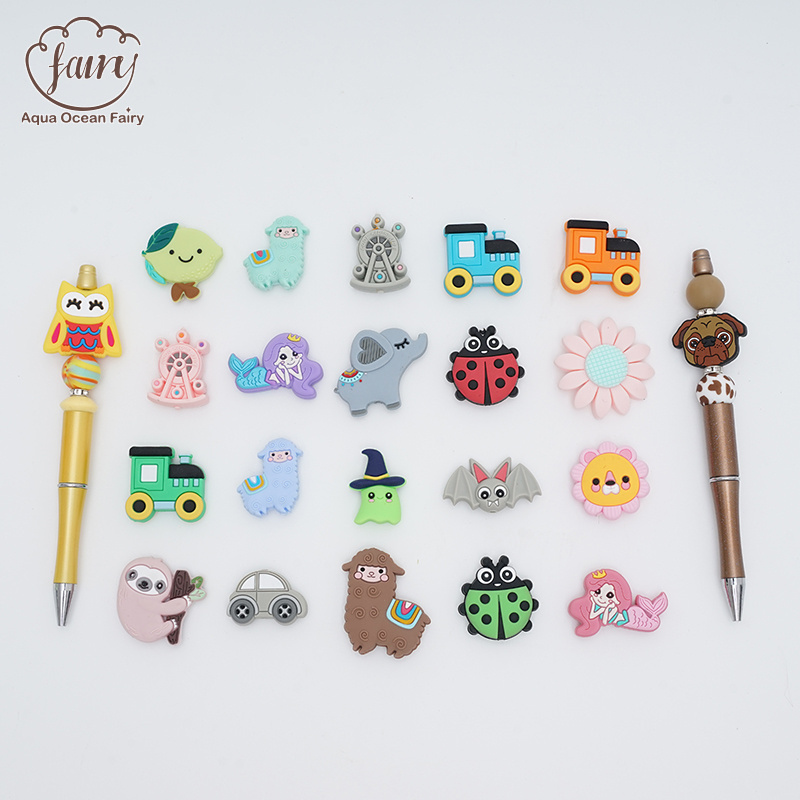 Soft Material Custom Eco-friendly Mix Focal Beads Character Silicone Teething Beads Pen Making Beads And Charms For Pen Tops