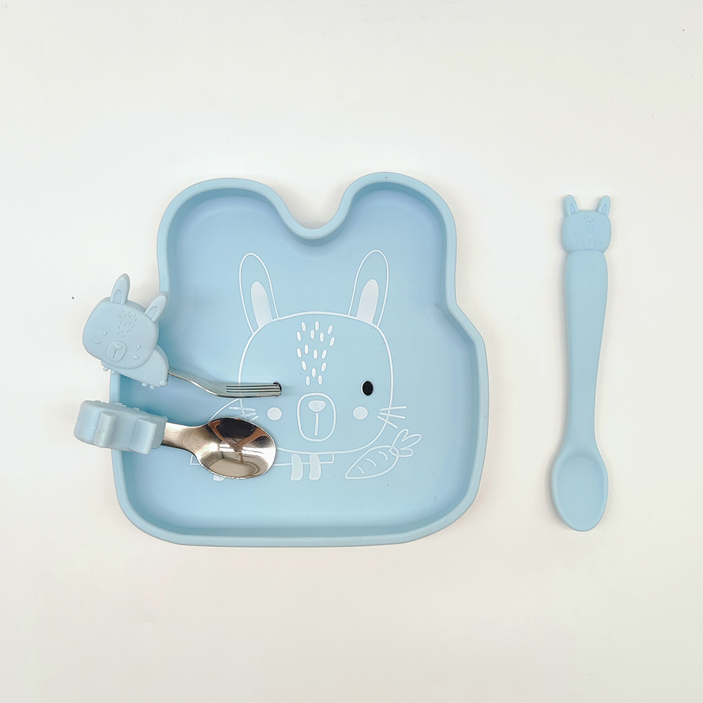 Design Elephant Lion Dinosaur Rabbit Animal Shape Toddlers Baby Plates Silicone Suction Baby Plates Silicone With Spoon And Fork