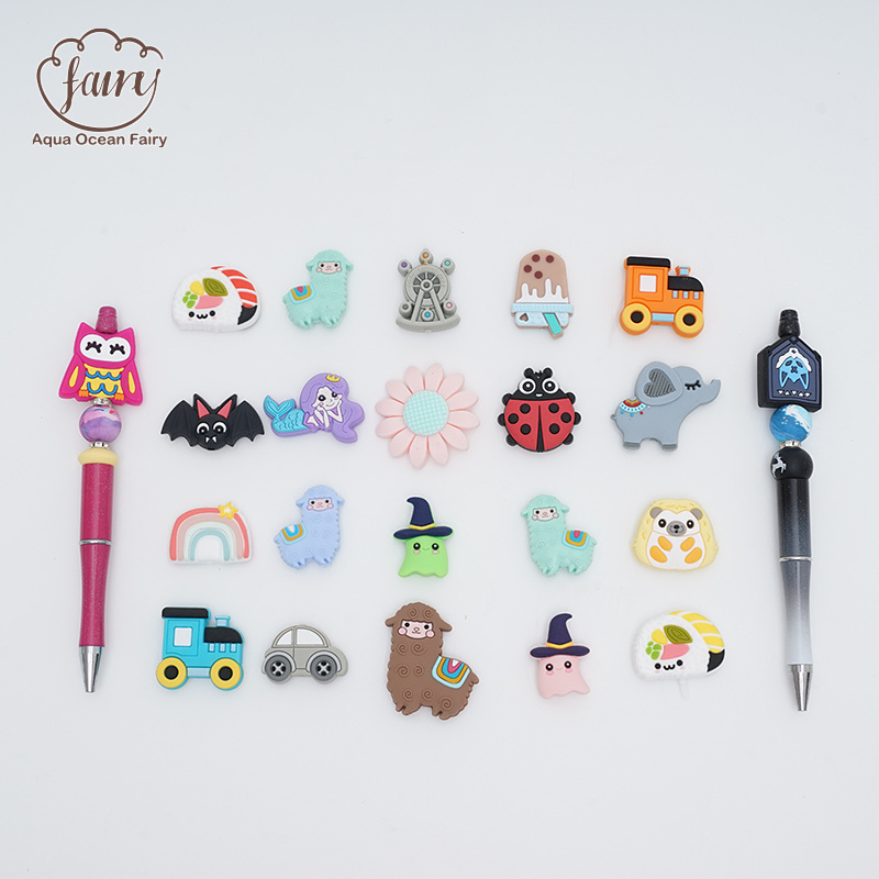 Soft Material Custom Eco-friendly Mix Focal Beads Character Silicone Teething Beads Pen Making Beads And Charms For Pen Tops