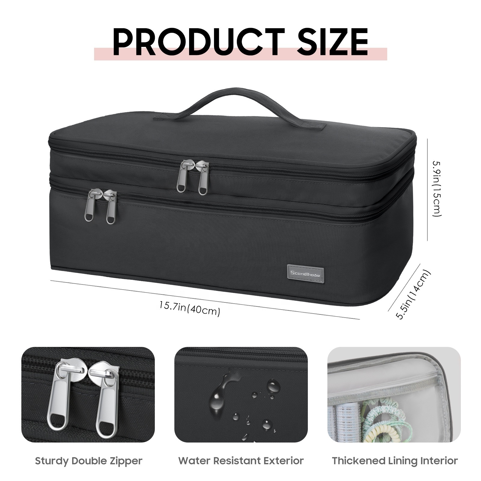 Scandihome Travel Case Water-Resistant Storage Bag Double-Layer Hair Dryer Bag