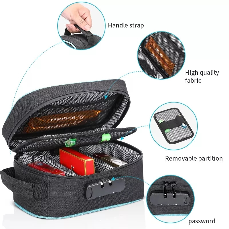 Custom Polyester Smell Proof Bag With With Zip Combination Lock Tote Stash Pouch Cosmetic Case Portable Odor proof Storage Bag