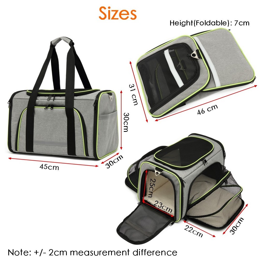 Expandable Pet Dog Cat Carrier Tote Soft Crate Airline Approved Kennel Car Vehicle Travel Two Side Expansion with Soft-Sided Pad