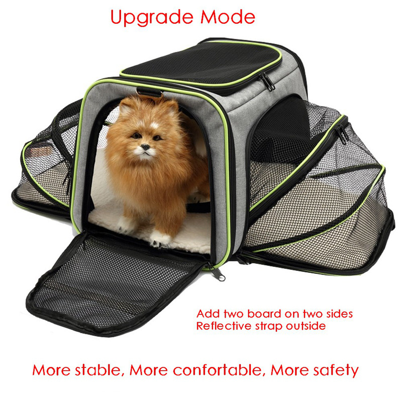 Expandable Pet Dog Cat Carrier Tote Soft Crate Airline Approved Kennel Car Vehicle Travel Two Side Expansion with Soft-Sided Pad