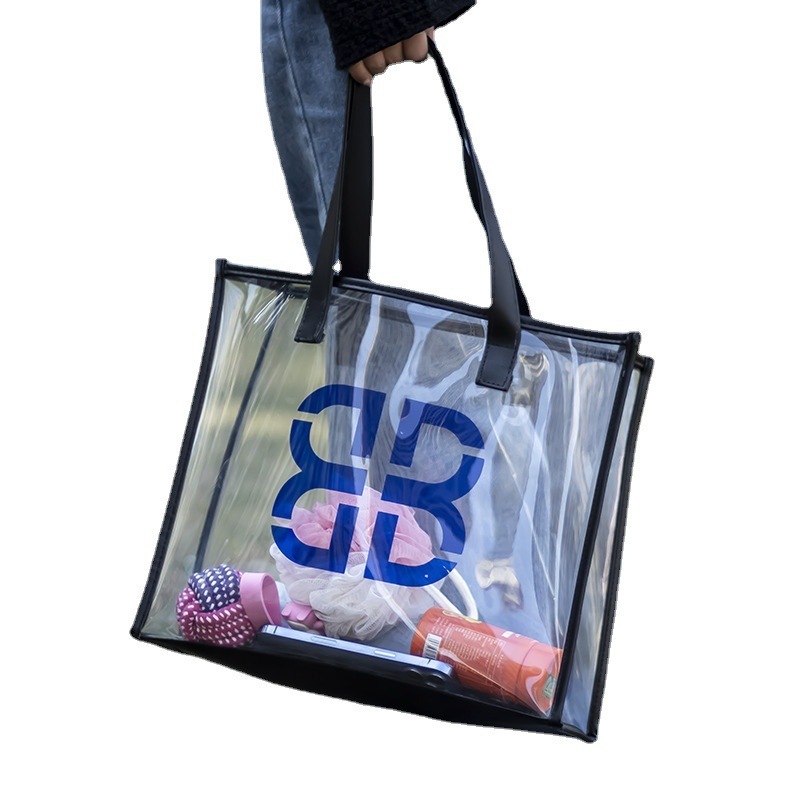 Wholesale PVC Clear Handbags for Women Plastic Packaging Totebags With with PU Handles Gift Bag Laser Jelly Transparent Tote Bag