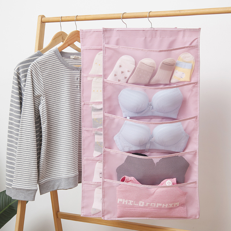 Hanging Clothes Storage Bags Oxford Double Sided Underwear Socks Bra Organizer with 15 30 Grid Mesh Home Foldable Storage Rack