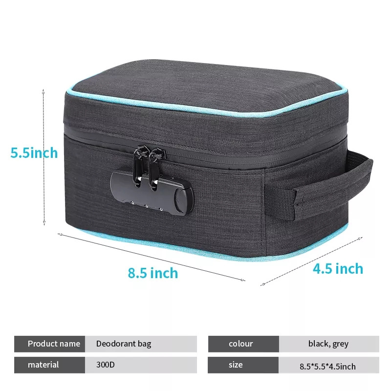 Custom Polyester Smell Proof Bag With With Zip Combination Lock Tote Stash Pouch Cosmetic Case Portable Odor proof Storage Bag