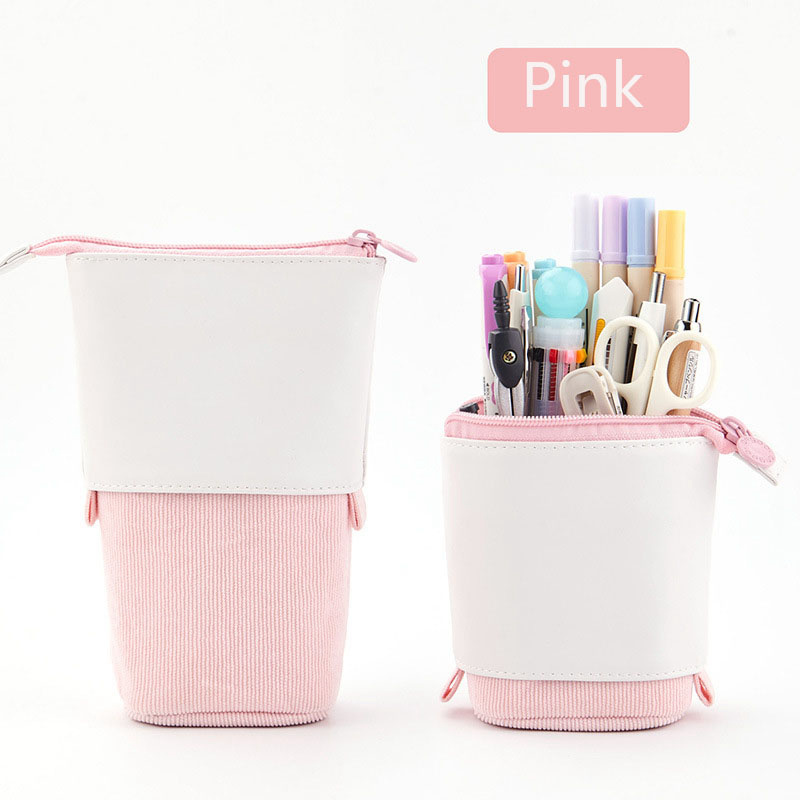 OEM ODM Pencil Bags Cartucheras Corduroy Retractable Stationery Bag Pop up Pencil Case Standing Up Telescopic Kids Pencil Pouch