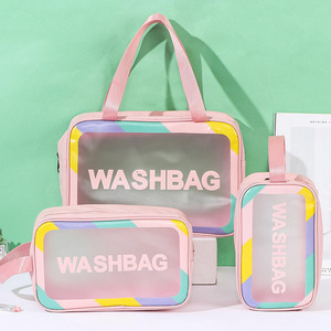 Custom Tote Cosmetic Bags PU Leather Waterproof Makeup Storage Bag for Women Transparent Wash Pouch Portable Travel Toiletry Bag