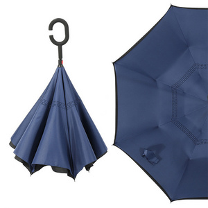 10 MOQ 25"*8K China Umbrella Factory C Handle Reverse Umbrella Custom Umbrella