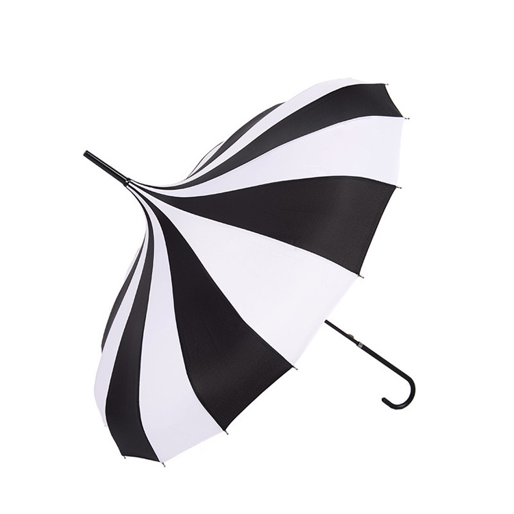 2023 New 22IN*16K Hand Open 4 Colors White/Black Stripes Pagoda Umbrella Straight Umbrella