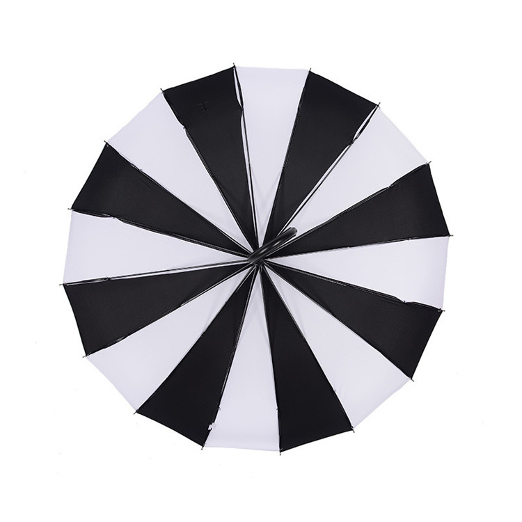 2023 New 22IN*16K Hand Open 4 Colors White/Black Stripes Pagoda Umbrella Straight Umbrella