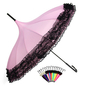 22"*16K Multicolor Lace Umbrella Pagoda with J Handle Straight Umbrella Pagoda Shaped Umbrella for Wedding