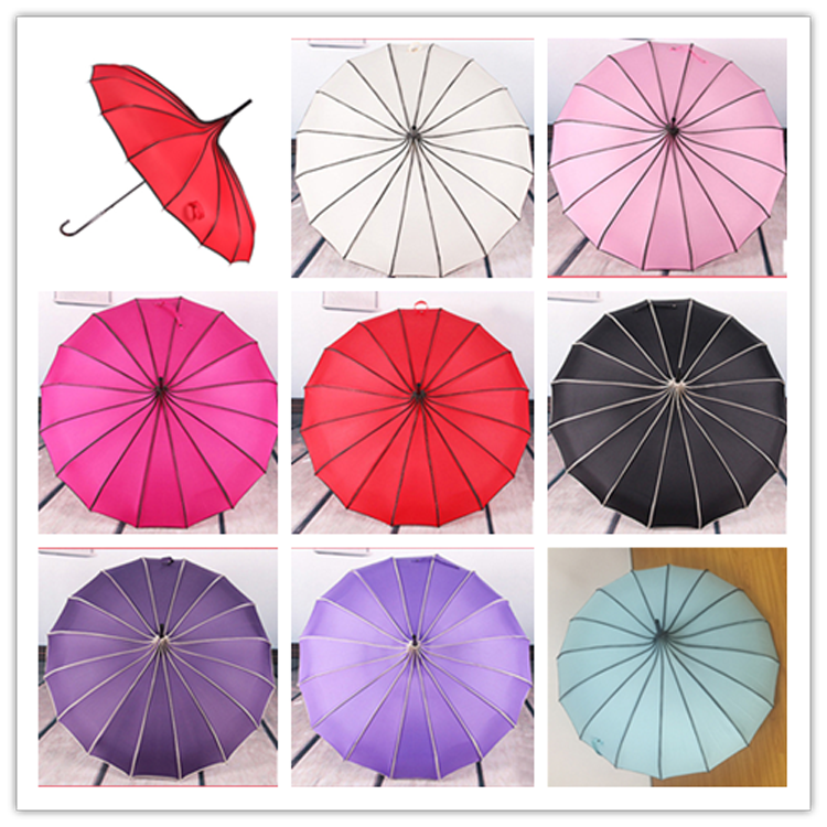 22IN*16K Hand Open Beige Pagoda Shaped Umbrella Pagoda Outdoor Umbrella Parasol Straight Umbrella for Sale