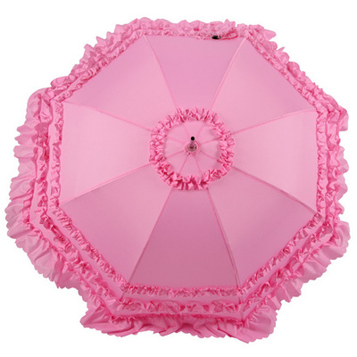 23IN*8K Women's Open Pink Parasol Umbrella with Three Ruffles Pagoda Shaped Umbrella Sun Parasol Lace Wedding Umbrella