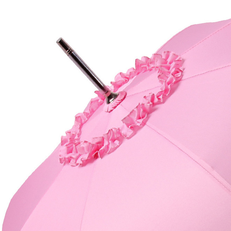 23IN*8K Women's Open Pink Parasol Umbrella with Three Ruffles Pagoda Shaped Umbrella Sun Parasol Lace Wedding Umbrella