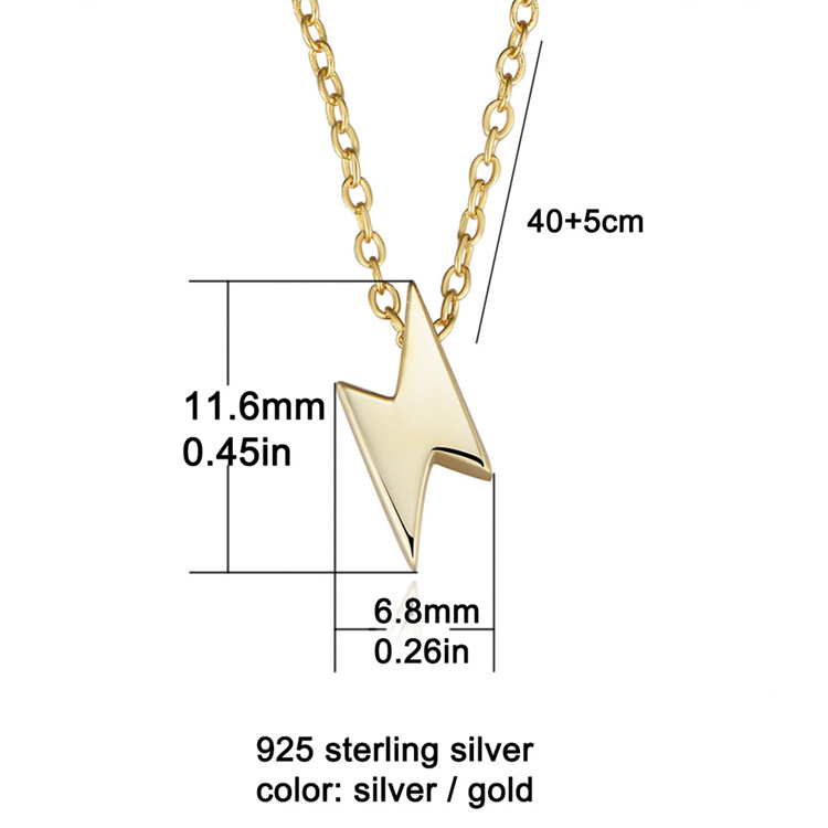 Mini Plain lightning bolt pendant Jewelry 925 Sterling Silver Gold Plated personalized thunder choker necklaces for women