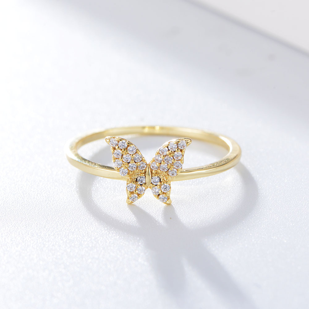 Gold Plated Cz Cubic Necklaceutterfly Ring for Women Girls Sterling Silver Jewelry Custom Logo Butterfly Cocktail Ring Zircon