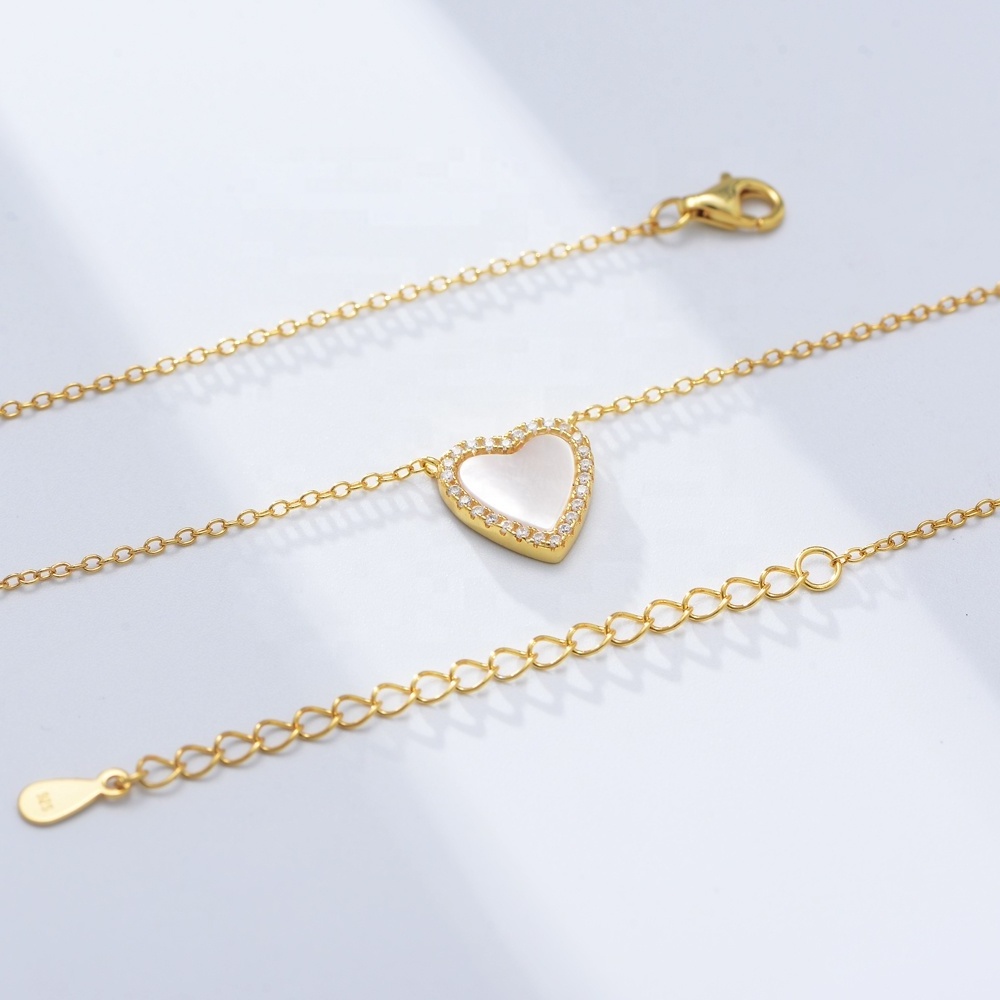 PEISHANG New INS Dainty heart Choker Necklace Gift 14k Gold Plated  chain s925 silver Tiny love shell CZ necklace Jewellery