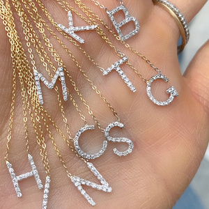 Custom Mini Name Angel Numb alphabet Jewelry 925 Sterling Silver Hip hop Pendant Necklaces Initial Zircon Letter Link Chain