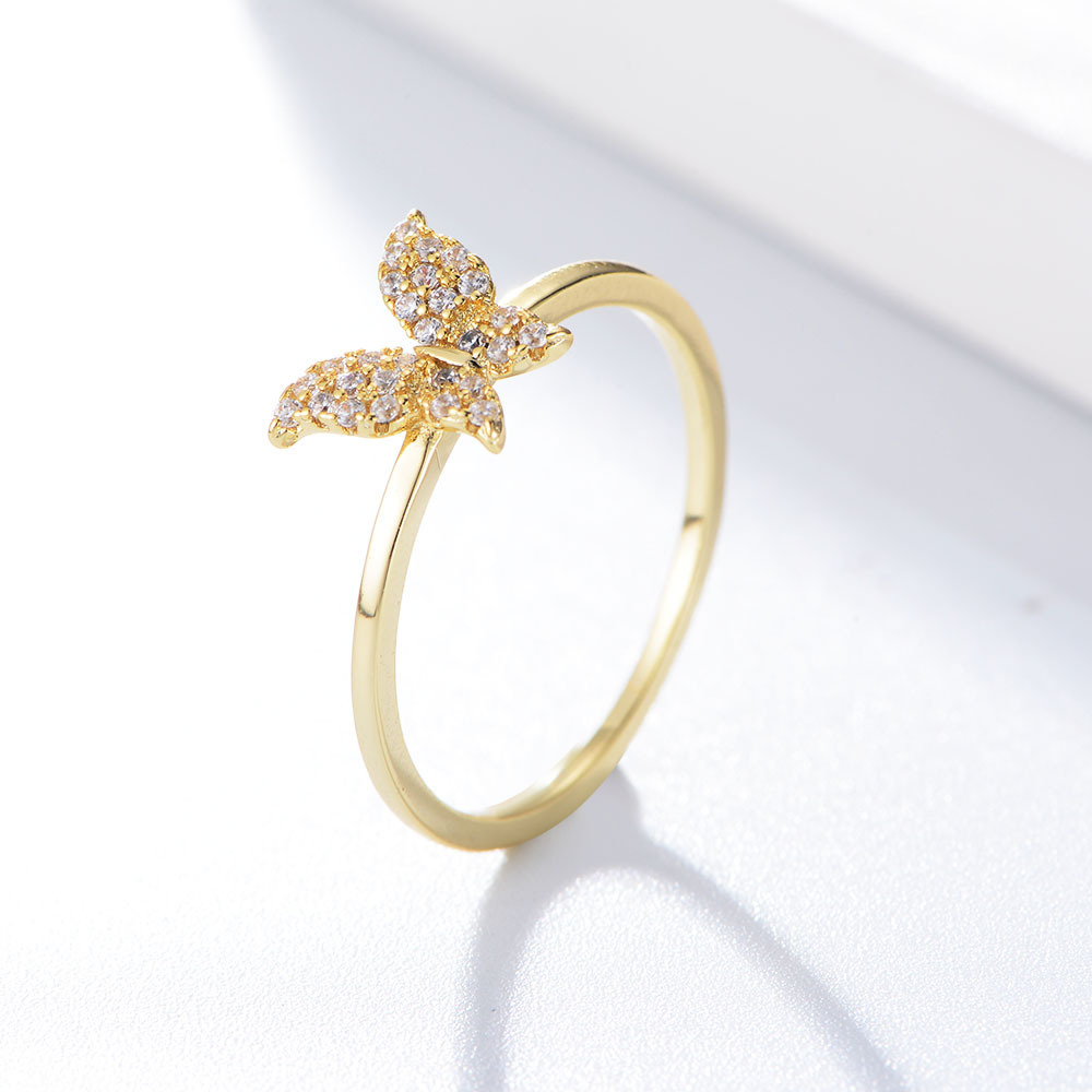 Gold Plated Cz Cubic Necklaceutterfly Ring for Women Girls Sterling Silver Jewelry Custom Logo Butterfly Cocktail Ring Zircon