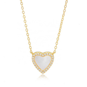 PEISHANG New INS Dainty heart Choker Necklace Gift 14k Gold Plated  chain s925 silver Tiny love shell CZ necklace Jewellery