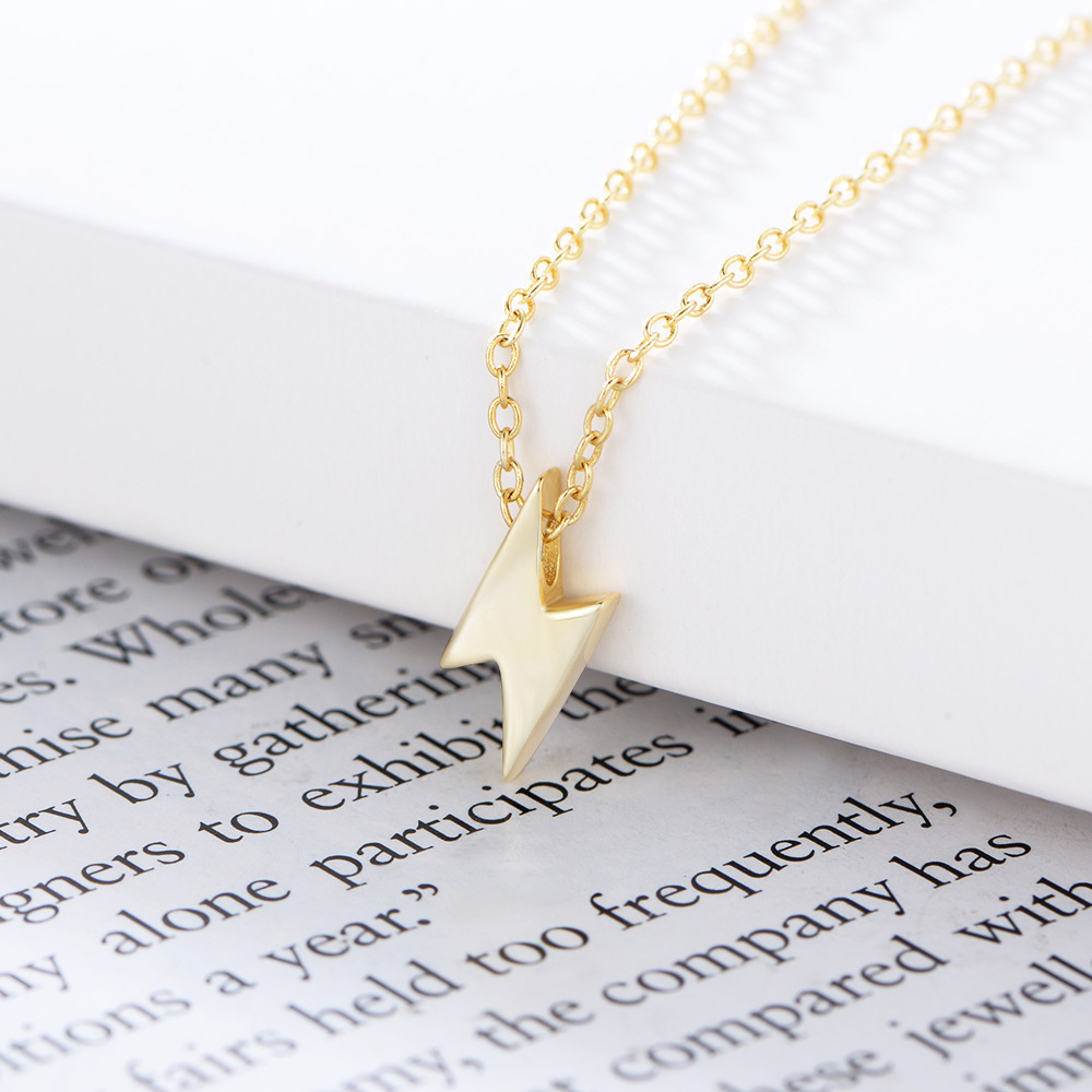 Mini Plain lightning bolt pendant Jewelry 925 Sterling Silver Gold Plated personalized thunder choker necklaces for women