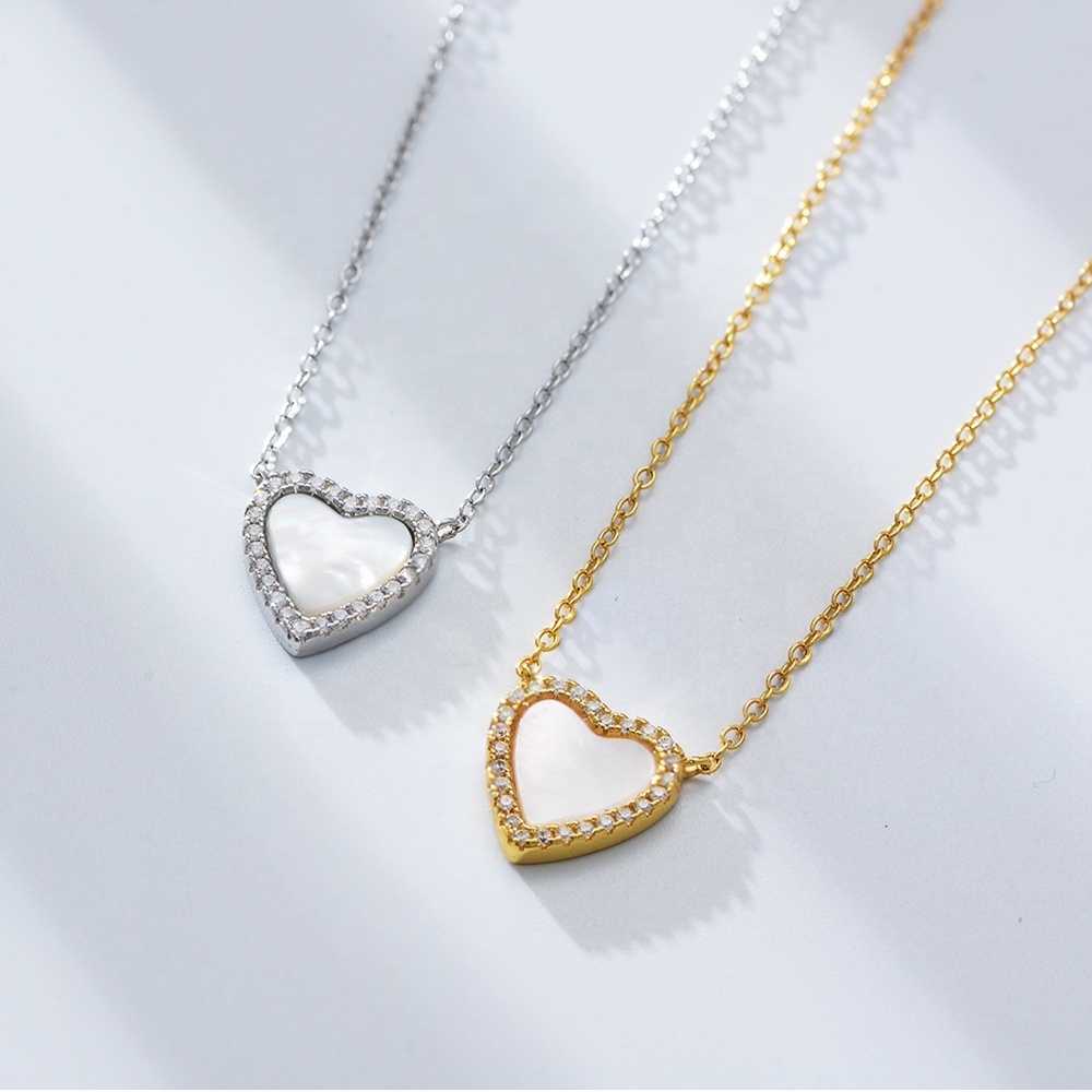 PEISHANG New INS Dainty heart Choker Necklace Gift 14k Gold Plated  chain s925 silver Tiny love shell CZ necklace Jewellery