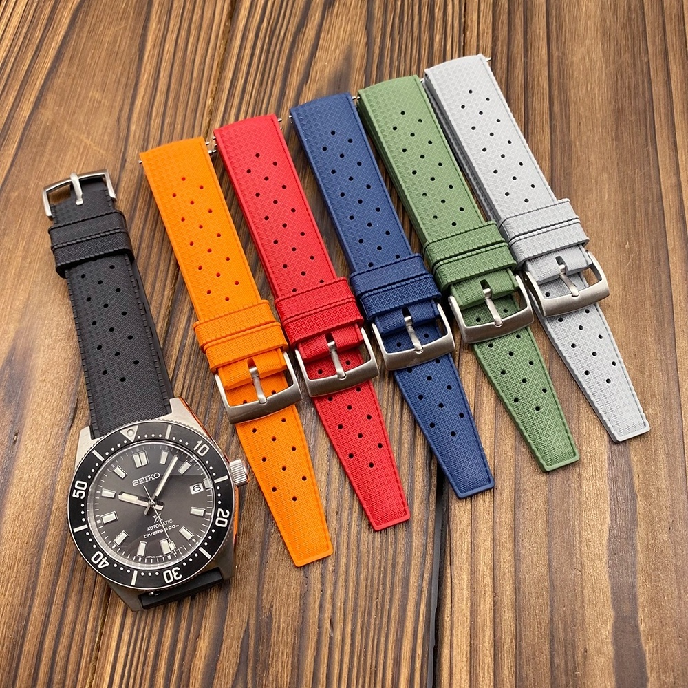 Hot Sale Luxury Tropical Style Fluorine Rubber Watch Bands 20mm 22mm FKM Watch Strap