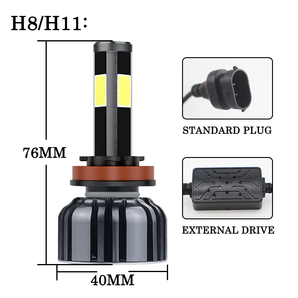 PEL Super bright 4 Sides LED Headlight bulbs H11 H7 9005 9006 H4 led car headlight