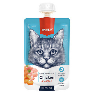 Wanpy Tasty Meat Paste Cat Treat10 Pieces Fresh Chicken with Carrot for All Size Cats Treat 90 gr  Wet Food